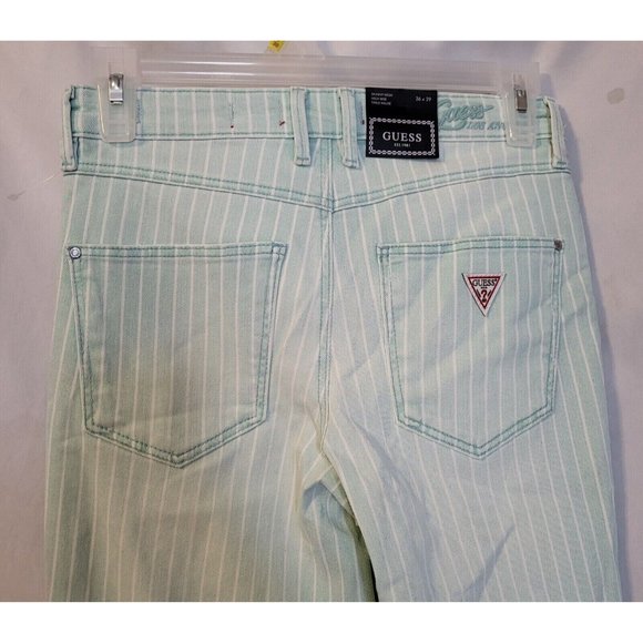 Women's Guess 1981 Skinny High Rise Vintage Aqua Striped Jeans Size 26*29, NWT - Picture 8 of 9